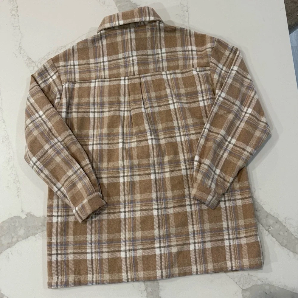 Princess Polly Mila Plaid Flannel Button Up Shirt Women’s 2 Tan/White Cozycore - Picture 7 of 7